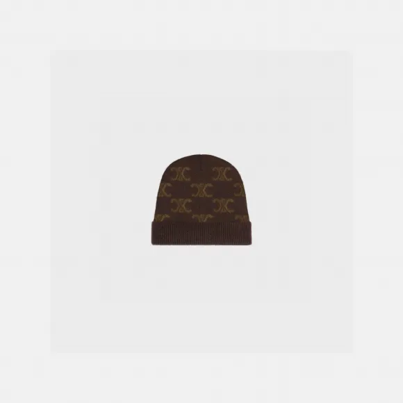 思琳/Celine 羊毛、山羊绒和桑蚕丝交织字母无檐帽 2AD3M098W.19BR