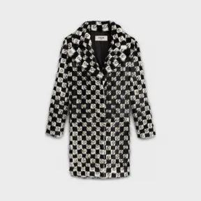 思琳/Celine 男士 饰钉毛皮拼花格纹卡班外套 2D078468E.09BW