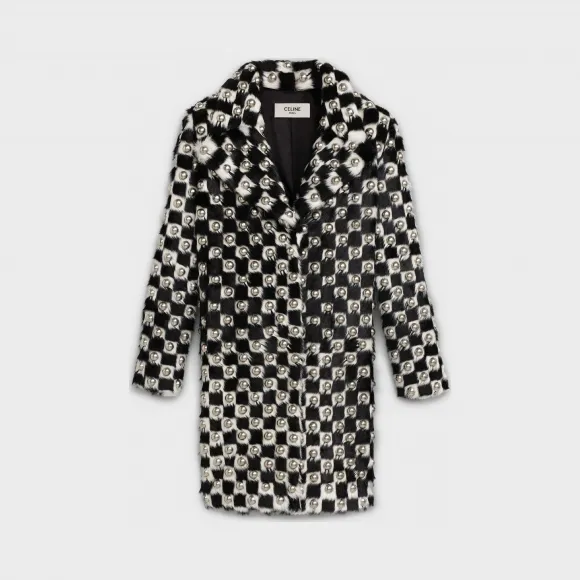 思琳/Celine 男士 饰钉毛皮拼花格纹卡班外套 2D078468E.09BW