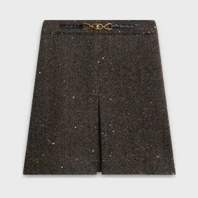 思琳/Celine 女士 亮片人字纹粗花呢缩褶半身裙 2J121235G.24BJ