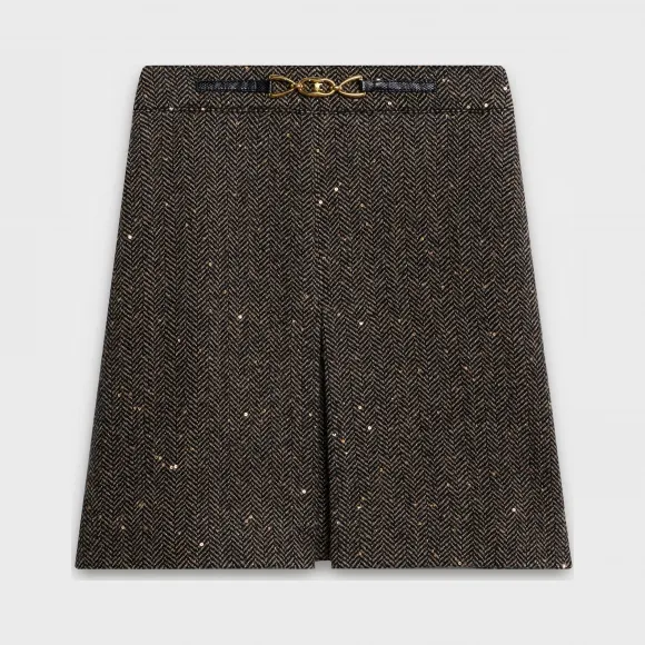 思琳/Celine 女士 亮片人字纹粗花呢缩褶半身裙 2J121235G.24BJ