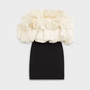 思琳/Celine 女士 荷叶边抹胸上衣羊毛真丝混纺修身迷你裙 2R2586102.38NO