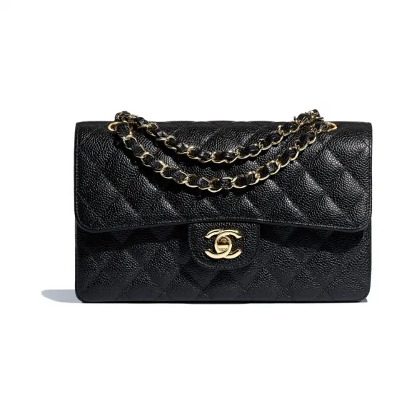 香奈儿/Chanel 经典口盖包  颗粒压花小牛皮与金色金属  黑 A01113-Y01864-C3906