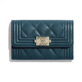 香奈儿/Chanel BOY CHANEL口盖卡包  颗粒压花小牛皮与金色金属  蓝 A80603-B03851-N8415
