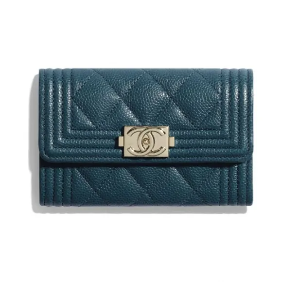 香奈儿/Chanel BOY CHANEL口盖卡包  颗粒压花小牛皮与金色金属  蓝 A80603-B03851-N8415