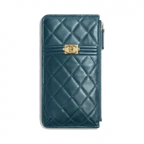 香奈儿/Chanel BOY CHANEL手机卡包  金属质感羊皮革与金色金属  蓝 AP1482-B03358-N8187