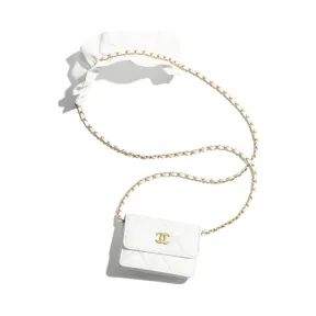 香奈儿/Chanel 链子口盖卡包  羊皮革与金色金属  白 AP1895-B04369-10601
