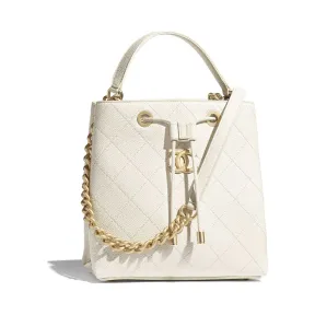 香奈儿/Chanel 抽绳包  颗粒压花小牛皮与金色金属  白 AS0310-B04497-10601