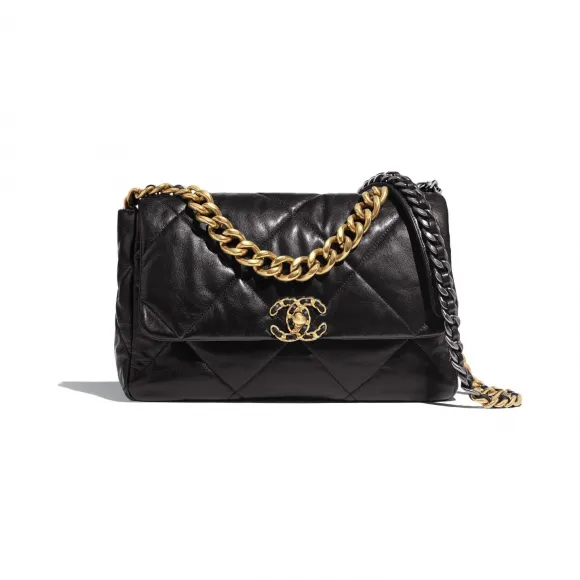 香奈儿/Chanel CHANEL 19大号口盖包  小羊皮、金色、银色与钌色金属  黑 AS1161-B02875-94305