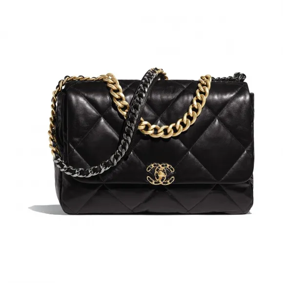 香奈儿/Chanel Chanel 19 Maxi 口盖包  小羊皮、金色、银色与钌色金属  黑 AS1162-B02875-94305