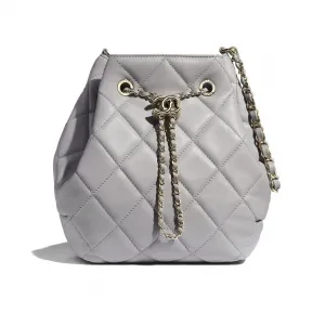 香奈儿/Chanel 大号抽绳包  羊皮革与金色金属  淡灰 AS1699-B02768-N6514