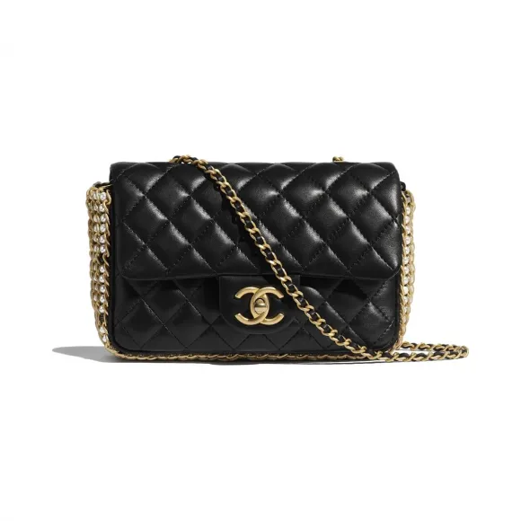 香奈儿/Chanel 口盖包  羊皮革、人造珍珠与金色金属  黑 AS1740-B02779-94305