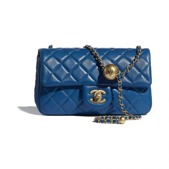 香奈儿/Chanel 口盖包  羊皮革与金色金属  蓝 AS1787-B02916-NA117
