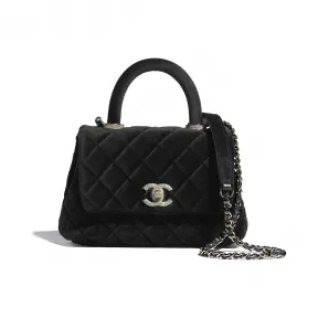 香奈儿/Chanel Mini Flap Bag with Top Handle  絲絨、水晶及金色金屬  黑 AS2215-B04586-94305