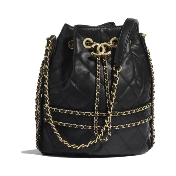 香奈儿/Chanel 大号抽绳包  羊皮革与金色金属  黑 AS2252-B04582-94305