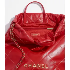 香奈儿/Chanel 亮面小牛皮与金色金属 - 红与白, 香奈儿22双肩背包，大号款 — 精品 香奈儿 AS3313B09981NM243