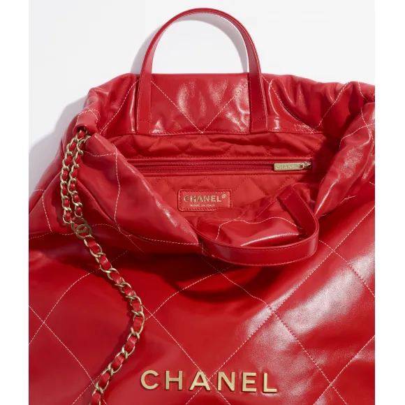 香奈儿/Chanel 亮面小牛皮与金色金属 - 红与白, 香奈儿22双肩背包，大号款 — 精品 香奈儿 AS3313B09981NM243
