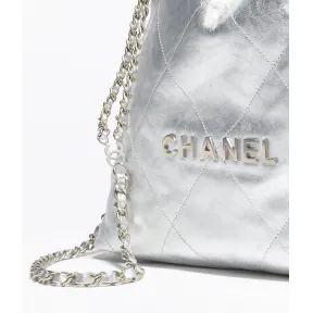 香奈儿/Chanel 金属质感牛皮革与银色金属 - 银, 香奈儿22双肩背包，大号款 — 精品 香奈儿 AS3313B10363NM938