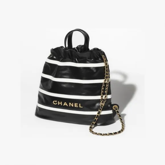 香奈儿/Chanel Chanel 22 双肩背包 亮面小牛皮、小牛皮与金色金属 黑与白 AS3859B16652NY077