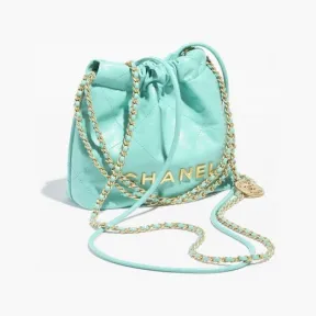 香奈儿/Chanel Chanel 22 迷你手袋 亮面小牛皮与金色金属 土耳其蓝 AS3980B08037NS837