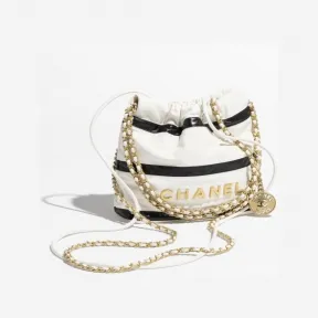 香奈儿/Chanel Chanel 22 迷你手袋 亮面小牛皮、小牛皮与金色金属 白与黑 AS3980B16652NY081