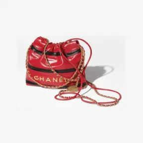 香奈儿/Chanel Chanel 22 迷你手袋 亮面小牛皮、小牛皮与金色金属 红与黑 AS3980B16652NY215