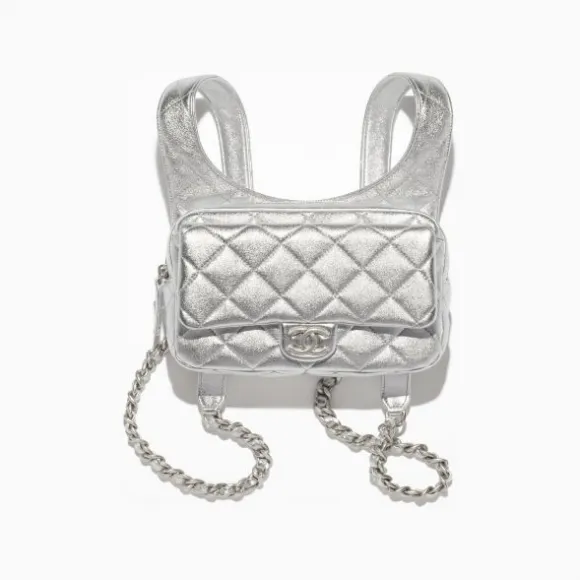 香奈儿/Chanel 双肩背包 金属质感羊皮革与银色金属 银 AS4621B15006NM969