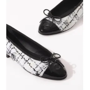 香奈儿/Chanel 芭蕾舞鞋 - 斜纹软呢与小牛漆皮 — 时尚 G02819-Y55712-K3622