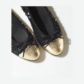 香奈儿/Chanel 芭蕾舞鞋 - 闪亮斜纹软尼&拚接小羊皮 — 时尚 G02819-Y55872-K4311