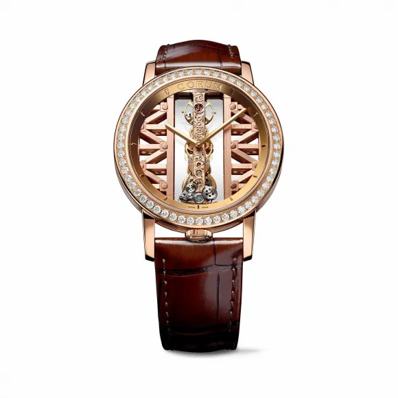 昆仑/Corum 39毫米金桥圆形腕表 系列 18Kt白金，双面防眩水晶玻璃表镜，水晶玻璃表背，镶76颗VVS净度/H色/双翻钻，1.51克拉 手动机械机芯 B113-03058–113.900.85-OF02GG55R