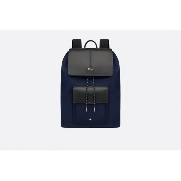 迪奥/Dior 黑色小牛皮和蓝色尼龙背包  1MOBA062XVO H00E