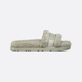 迪奥/Dior Dway 棉质凉拖 白色棉质刺绣和灰绿色皮毛一体 KCQ551ESK_S62H_T34