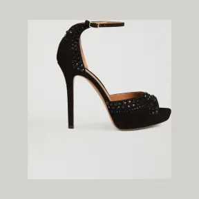 安普里奥·阿玛尼/Emporio Armani 同色系水钻细节带跟绒面革凉鞋 11538677eb