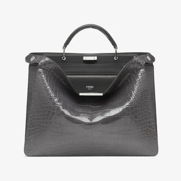 芬迪/Fendi Peekaboo ISeeU中号手袋-深灰色鳄鱼皮手袋-男士手袋 7VA529AL8LF0JGZ 8054321755752