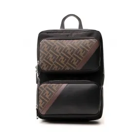 芬迪/Fendi  啡色/黑色 帆布/皮革 男士 双肩包 7VZ047A9XTF199B