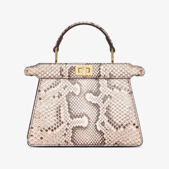 芬迪/Fendi Peekaboo ISeeU Petite-浅粉红色蟒蛇皮手袋-女士手袋 8BN335AGXQF1GL8 8056582303789