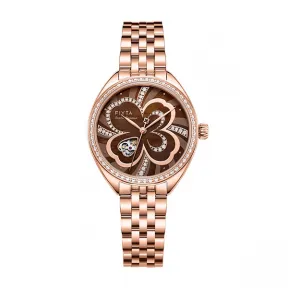 飞亚达/Fiyta 四叶草系列 玫瑰金色、精钢 33mm 自动机械机芯 女表 LA862028.PKPD