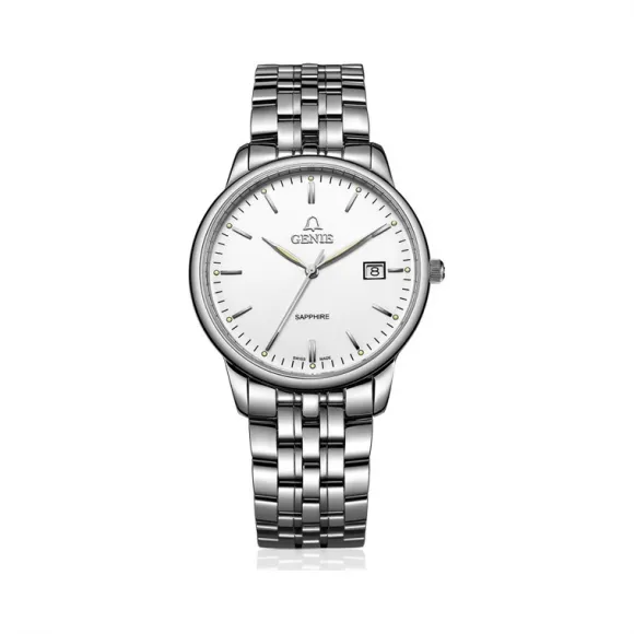爵尼/Genie 真情系列 316L精钢 39mm 石英机芯 男表 GNQ-T2006M-W
