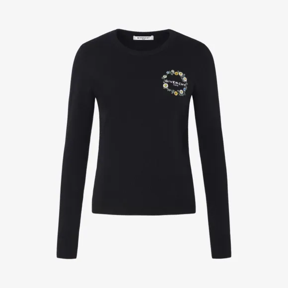 纪梵希/Givenchy 女士 花卉刺绣短款针织衫 BW908E4Z63-001