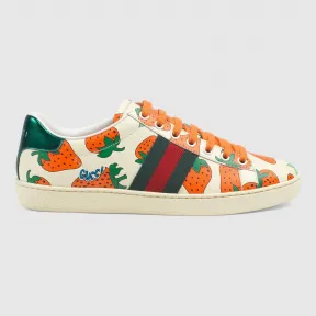 古驰/Gucci Ace系列Gucci草莓印花皮革运动鞋 387993 08L30 9262