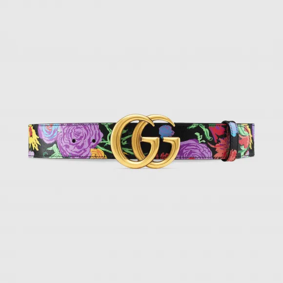 古驰/Gucci 艺术家Ken Scott印花系列双G带扣宽版皮革腰带 400593-UBE0C-1058