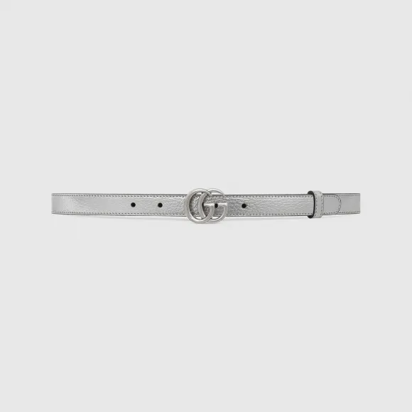 古驰/Gucci 银色皮革双G带扣窄版腰带 409417-16K0G-8106