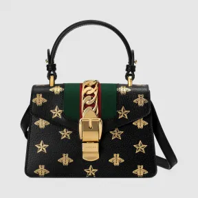 古驰/Gucci Sylvie系列蜜蜂星星皮革迷你手袋 470270-DJ2SG-8571