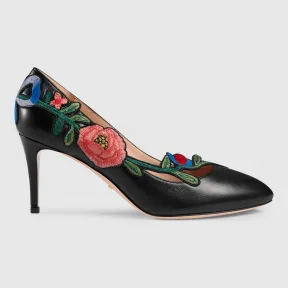 古驰/Gucci 刺绣真皮中跟浅口鞋 475084 C9D00 1000