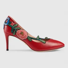 古驰/Gucci 刺绣真皮中跟浅口鞋 475084 C9D00 6433