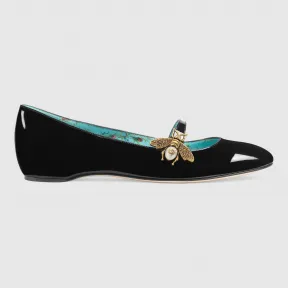 古驰/Gucci 漆皮蜜蜂图案平底芭蕾舞鞋 475832 BNC00 1000