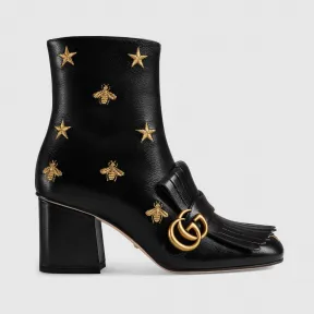 古驰/Gucci 刺绣皮革中跟踝靴 551545 D3V00 1000