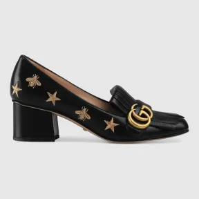 古驰/Gucci 刺绣皮革中跟浅口鞋 551548 D3V00 1000