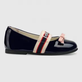 古驰/Gucci 幼儿Gucci条纹漆皮芭蕾舞鞋 552941 0IRA0 4072
