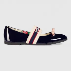 古驰/Gucci 儿童Gucci条纹漆皮芭蕾舞鞋 553001 0IRA0 4072